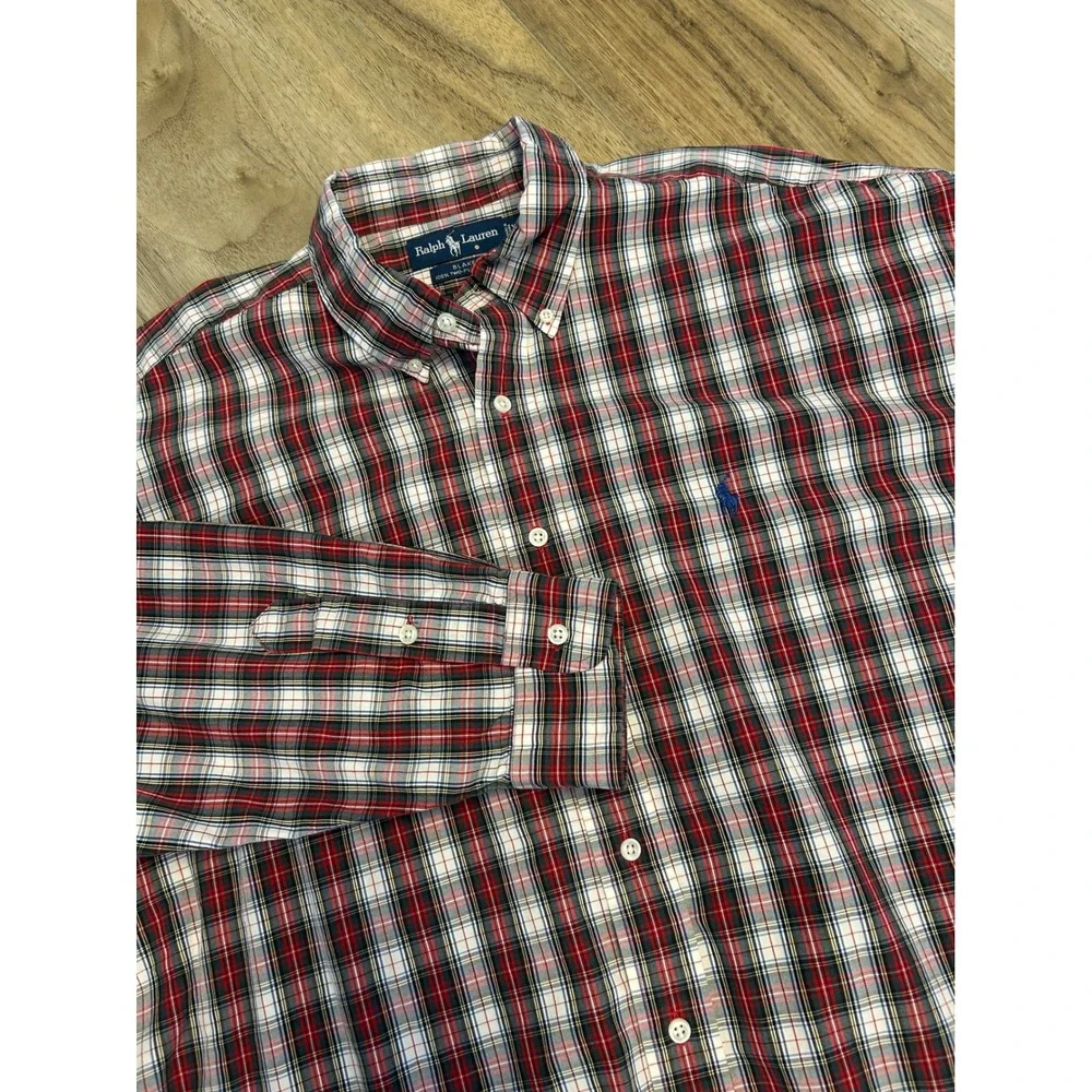 Polo Ralph Lauren Blake Shirt Mens XXL Red White Blue Plaid‎ Cotton Button Down